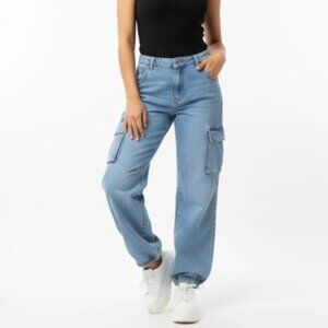 Banana Republic Denim Barrel Cargo Jeans with buttoned ties in hem